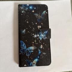 iPhone用 手帳型ケース 蝶々柄 ブラックのサムネイル