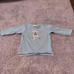 ウサギ刺繍 青白ストライプ Tシャツのサムネイル