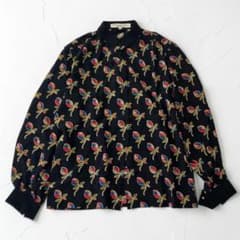 クリスチャンディオール 花柄 シルク シャツ ブラウス ブラック M 