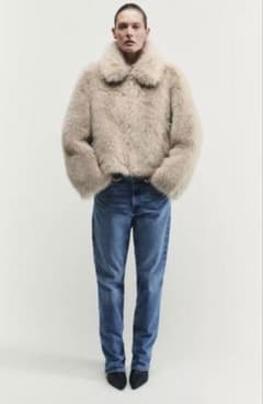 ZARA ダブルフェイスフェイクファージャケット モールグレー. Sのサムネイル