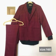 キッズ フォーマルスーツ 4点セット ボルドー チェック 160センチ 卒業式のサムネイル