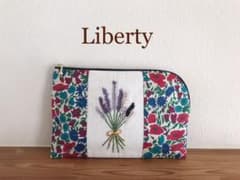 【週末SALE】リバティ　リネン　刺繍ポーチ　【ラベンダー】　ハンドメイドのサムネイル