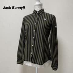 Jack Bunny Golf Wear Long-Sleeve Shirt, Striped, Logo Tag, Front Buttons