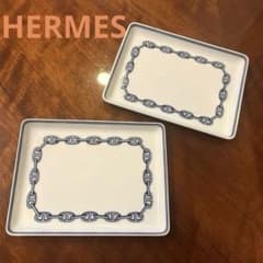 HERMES シェーヌダンクル スクエアプレート ブルー 2枚セット - メルカリ