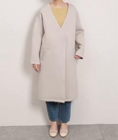 natural couture_グレー Vネック ロングコートのサムネイル