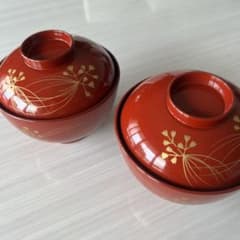 漆器 蓋付き椀 2客セット 金彩草花文様 - メルカリ