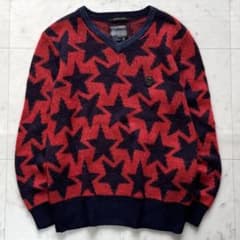 MARK & LONA Vネックニット スーパーキッドモヘヤ混 星柄 レッド S 