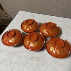 154 未使用保管品 木製朱塗沈金蒔絵の吸物椀5客 - メルカリ