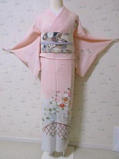 夏の訪問着：菊と萩と桔梗と垣根：淡いピンク-正絹絽：7号：Q93 夏の訪問着：菊と萩と桔梗と垣根：淡いピンク-正絹絽：7号：Q93 - メルカリ