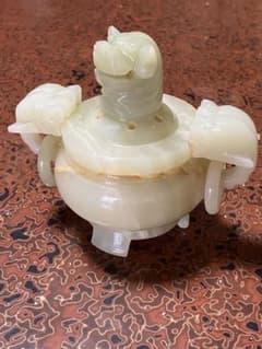 中国古玩　翡翠　玉　獅子香炉　 唐物 緑砡石 翡翠 置物 遊環 香炉　ヒスイのサムネイル
