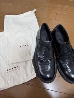 MARNI メンズシューズ　グリーンワンポイント　レザーシューズ　黒　緑　43