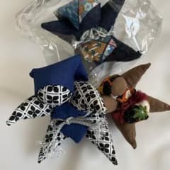 ちりめん細工 人形 3体セット ハンドメイド 和風人形 古布 お守り人形 置物