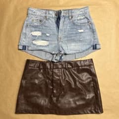 H&M ショートパンツ SHEIN スカート　キュロット　セット　デニム　レザーのサムネイル