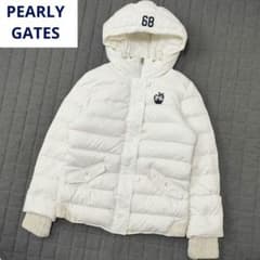 パーリーゲイツ ダウンジャケット 袖裾ケーブルニット フード ホワイト