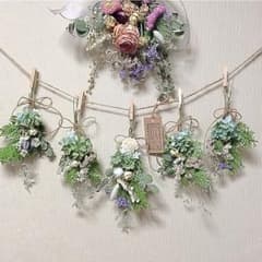 ❤️ドライフラワーガーランド❤️5点セット☘️27cm ホワイト薔薇、ユーカリ☘️aのサムネイル