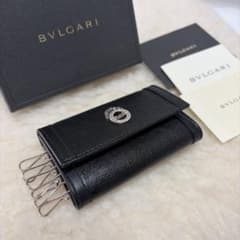 極美品 ブルガリ BVLGARI 6連キーケース ダブルリング レザー シボ革
