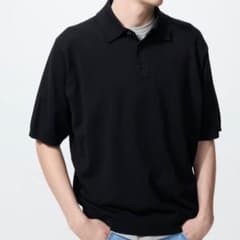 り*か様 UNIQLO/ユニクロ ウォッシャブルニットポロセーター 男女兼用 黒のサムネイル