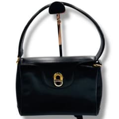 ハンドバッグ レザー ブラック ゴールド金具 黒 ワンハンドル ターン