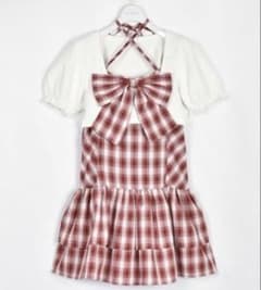evelyn リボンカーデセットワンピース レッド　チェック evelyn リボンカーデセットワンピース レッド チェック - メルカリ