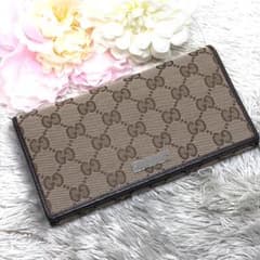 美品✨GUCCI 長財布 プレートロゴ GG GGスプリーム キャンバス 茶色