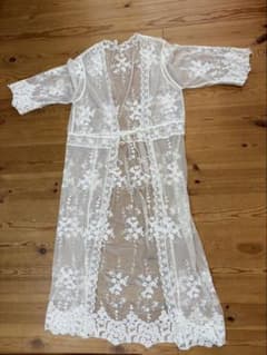 ロングガウン 花柄刺繍 レース 羽織り フリーサイズ　総柄