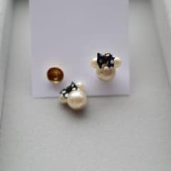 【訳あり】ミニーマウス ドットリボン パールピアス パール外れありのサムネイル