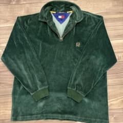希少】90s TOMMY HILFIGER ベロア ハーフジップ プルオーバー - メルカリ