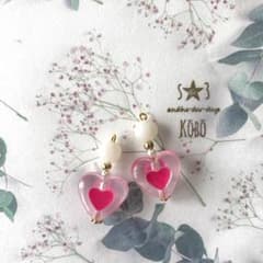 No.63 ハンドメイド　イヤリング　ハート　子供用のサムネイル