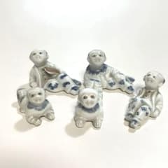 骨董 長崎 古平戸焼 唐子人形 5体組 染付 三川内焼 陶製人形 民芸