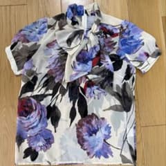 Sov. 花柄ボウタイ　シアーブラウス シフォン 半袖 総柄 フラワー 36 Sov. 花柄ボウタイ シアーブラウス シフォン 半袖 総柄 フラワー 36