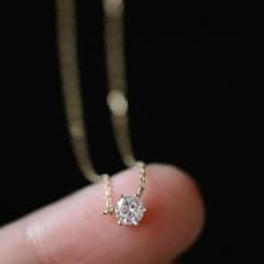 一粒ダイヤ ネックレス CZ k18コーティング シルバー925 調節可能 
