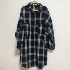 【韓国】【チェック】チェックシャツ　ロングシャツのサムネイル