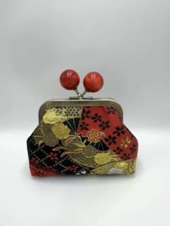 ハンドメイド】 和柄 西陣織金襴 金糸 ラメ糸 がま口ポーチ #832