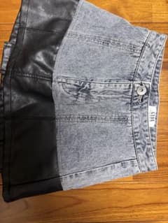 GYDA デニム×フェイクレザー ミニスカート Sのサムネイル