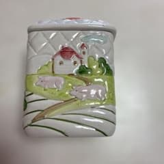 昭和レトロ 陶器キャニスター 牧場柄 ブタ 蓋付き 小物入れ カントリー