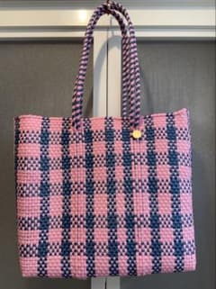 新品未使用】レトラ メルカドバッグ ギンガム メタリックブルー/ピンク