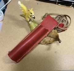 ネックストライプペン差し 牛ヌメ革 レッド 一本差し ペンシース未使用品