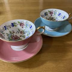 エインズレイ ペア カップ＆ソーサー ターコイズ＆ピンクのサムネイル