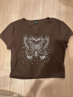SHEIN 蝶々プリント Tシャツ ブラウンのサムネイル