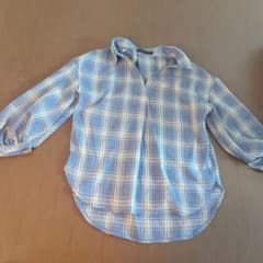 CORDIER チェック柄 七分袖シャツ ブルーのサムネイル