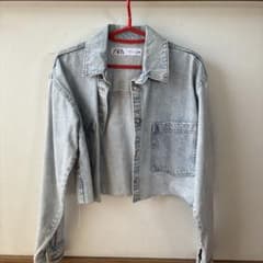 ZARA ライトブルー クロップドデニムジャケット XS - メルカリ