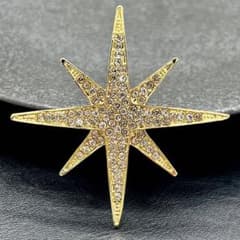 BC133-a ブローチ 八芒星 スター ラインストーン ゴールド 星 金色