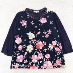 【レオナール】カットソー トップス トリム ロゴ 花 ストレッチ2XL相当 レオナール】カットソー トップス トリム ロゴ 花 ストレッチ2XL相当