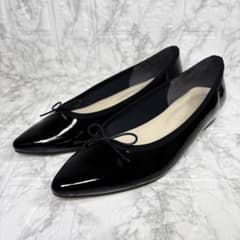 大人気✨ルタロン ポインテッド エナメル リボン フラットシューズ 黒