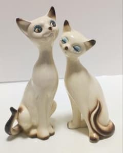 昭和レトロ 陶器 猫 ペア 置物 インテリア シャム猫 ヴィンテージ
