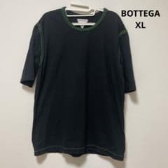 ※お値下げ中ボッテガ・ヴェネタ ブラック Tシャツ グリーンステッチ　5分袖XL お値下げ中ボッテガ・ヴェネタ ブラック Tシャツ グリーンステッチ 5分