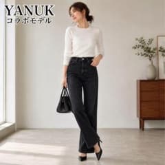 【新品】Yanuk デニム ストレート コラボ 金子綾 藤原裕 アイボリー 24 YANUK×金子綾×藤原裕 コラボ デニムパンツ 24 美脚フレア 日本製