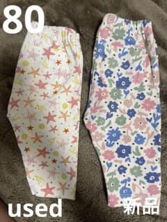 【新品】保育園　UNIQLO ベビー パンツ 80 ヒトデ柄 花柄 2枚セットのサムネイル