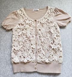 花柄レース 半袖カーディガン ベージュのサムネイル