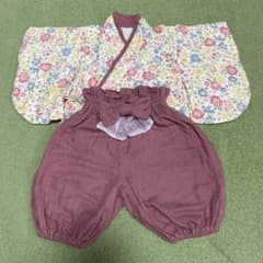 ベビー袴　ハンドメイド　ポップ花柄×スモーキーピンク60〜70のサムネイル